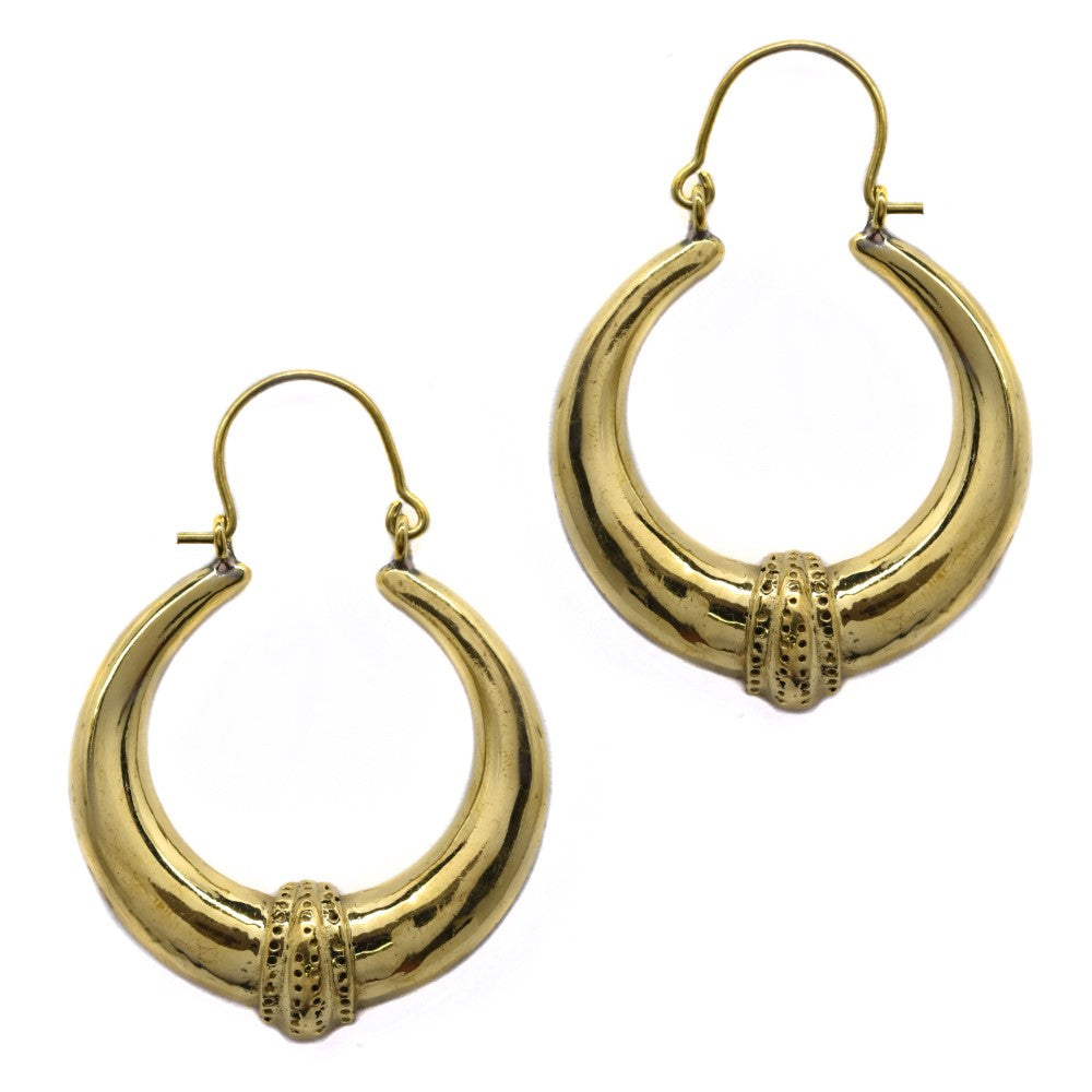 Brass dot lattice work statement hoop earring - IFE221