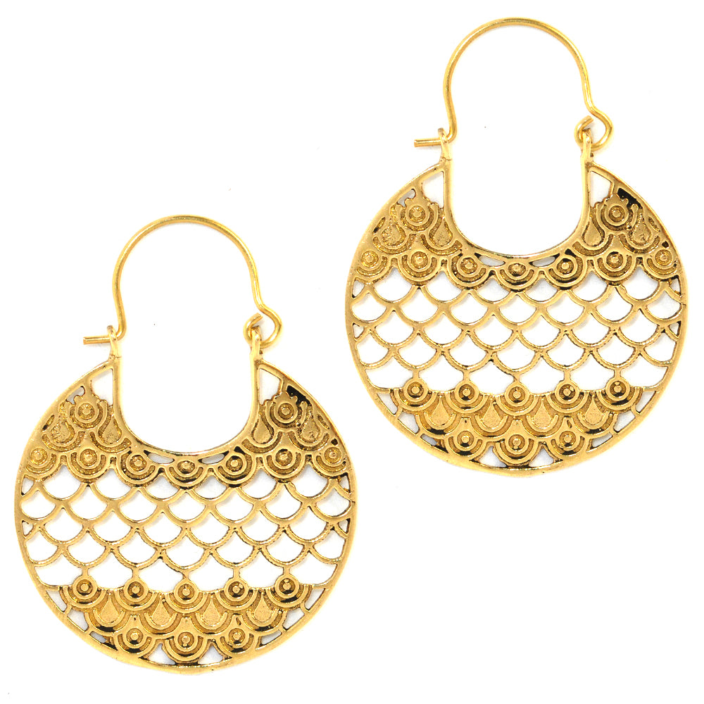 Brass scale decorative statement earring - IFE223