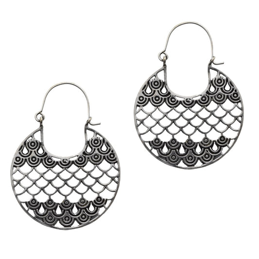 Brass silver  scale decorative statement earring - IFE223