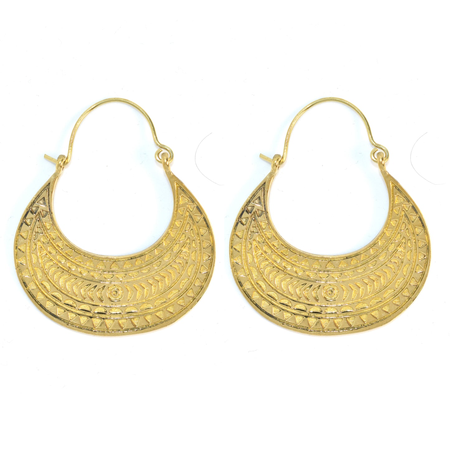 Brass Aztec printed statement basket earrings - IFE224