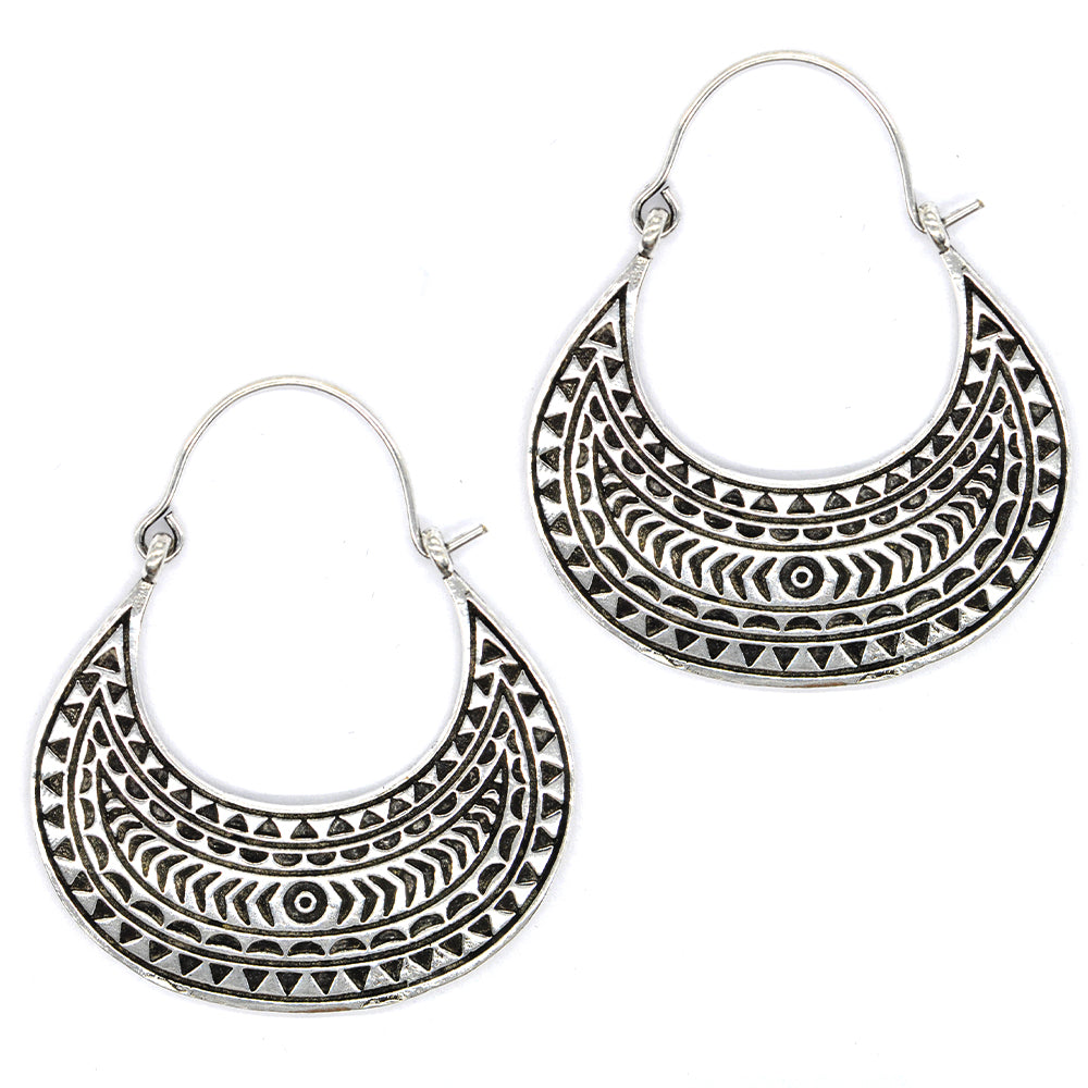 Brass Aztec printed statement basket earrings - IFE224