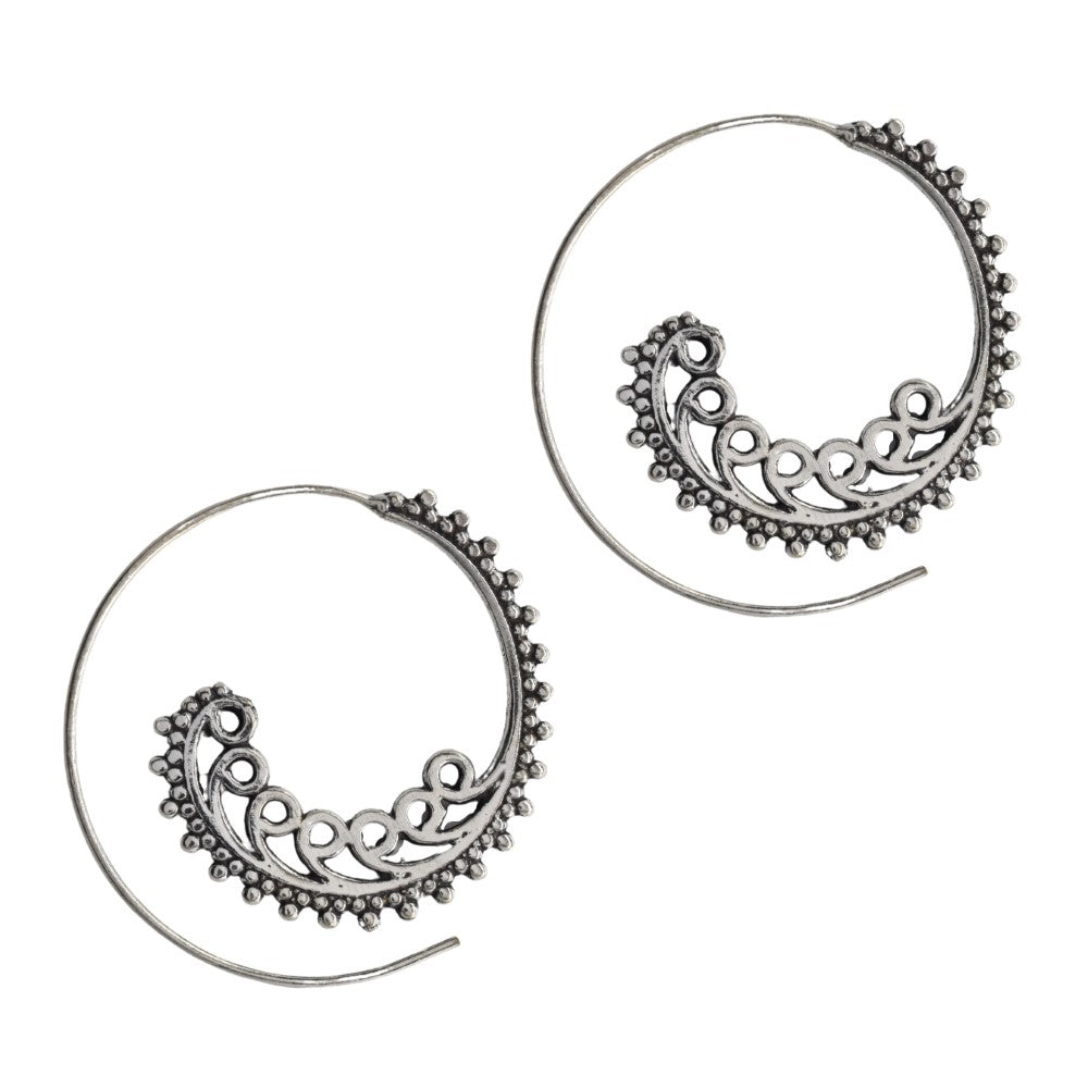 Brass Rhodium cutout 9 swirl coil earring - IFE231