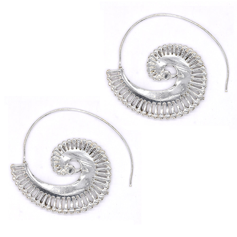 Brass rhodium cutout nautilus seashell coil earring - IFE244