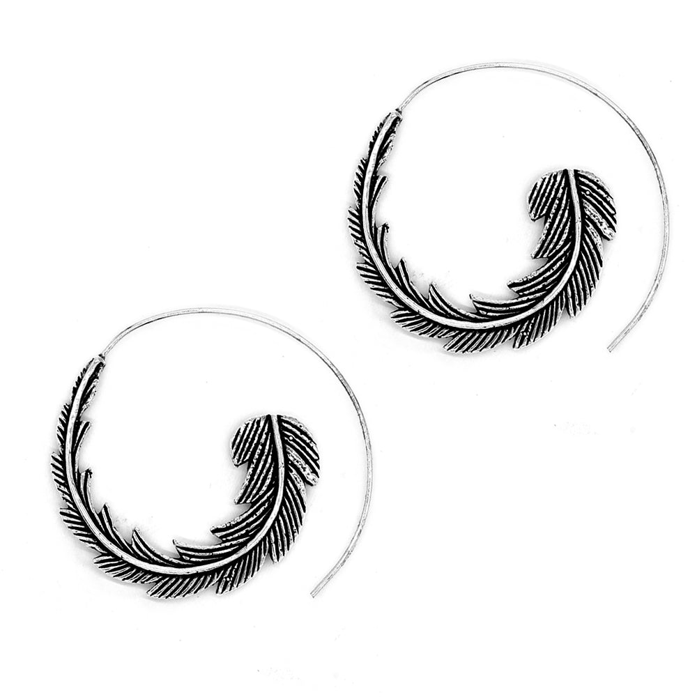 Brass rhodium oxidized leaf coil earring - IFE248