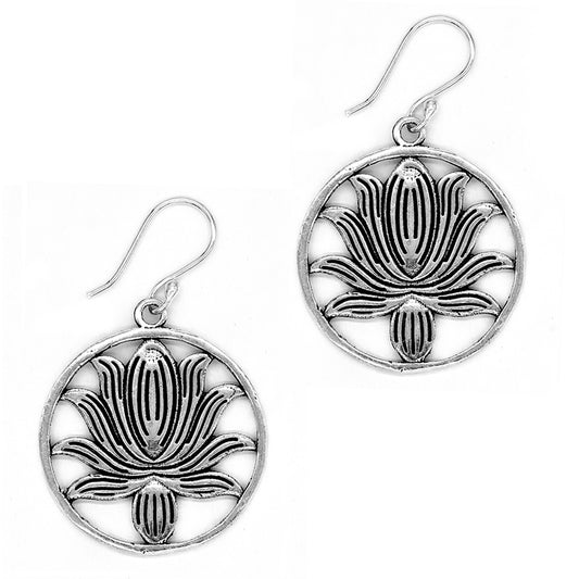 Brass rhodium oval lotus drop earring - IFE257