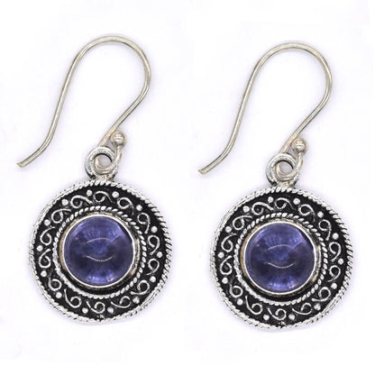 Brass pattern edge gemstone drop earring - IFE260