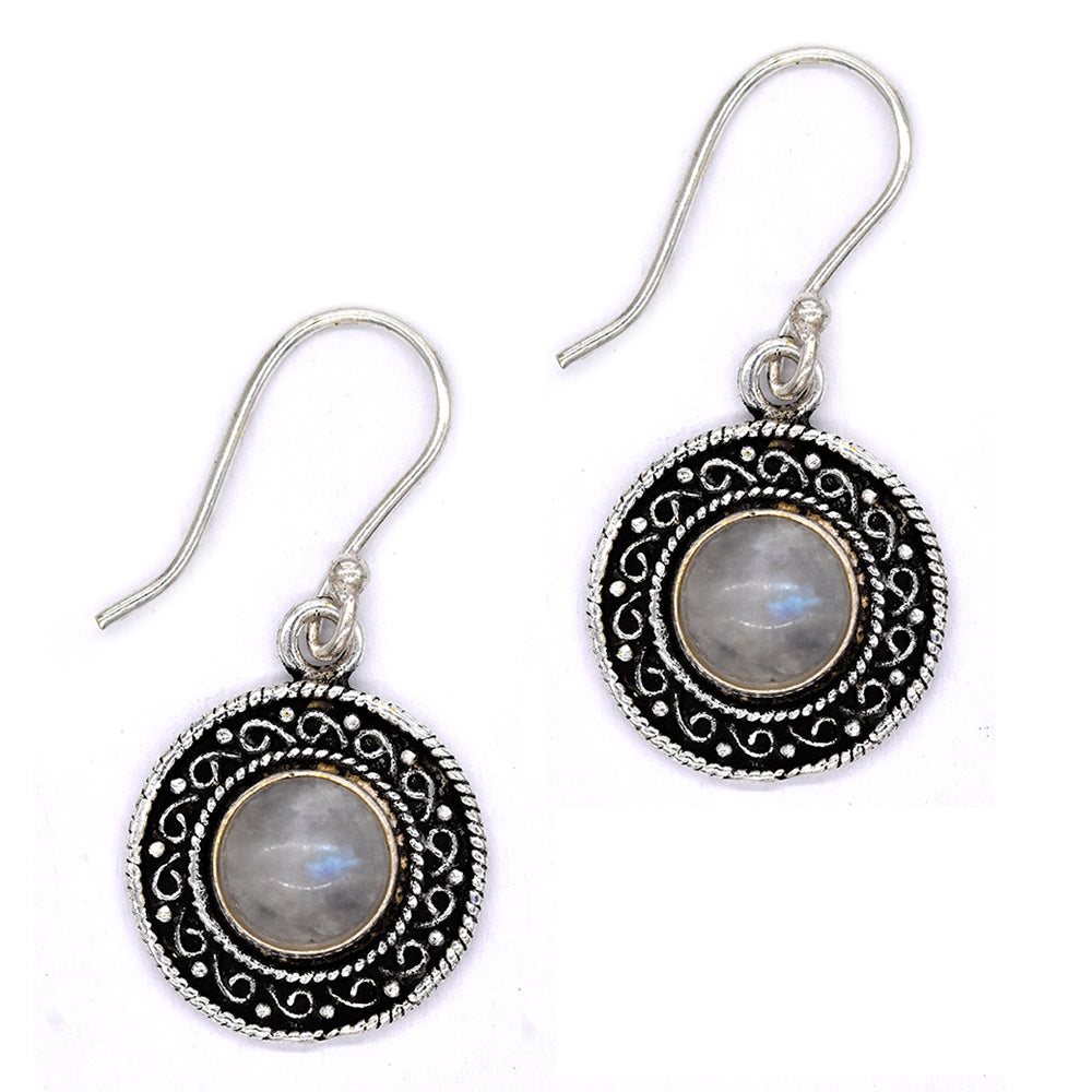 Brass pattern edge gemstone drop earring - IFE260