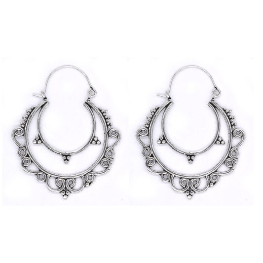 Brass rhodium layer curled cutout statement earring - IFE267