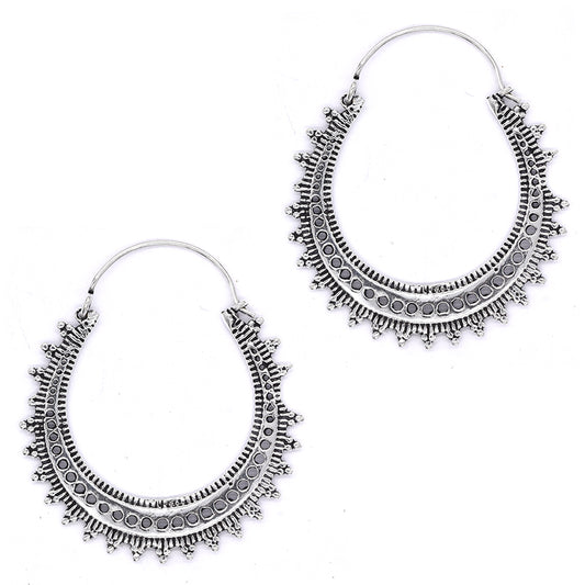 Brass rhodium cutout circle and pointed edge earring - IFE268