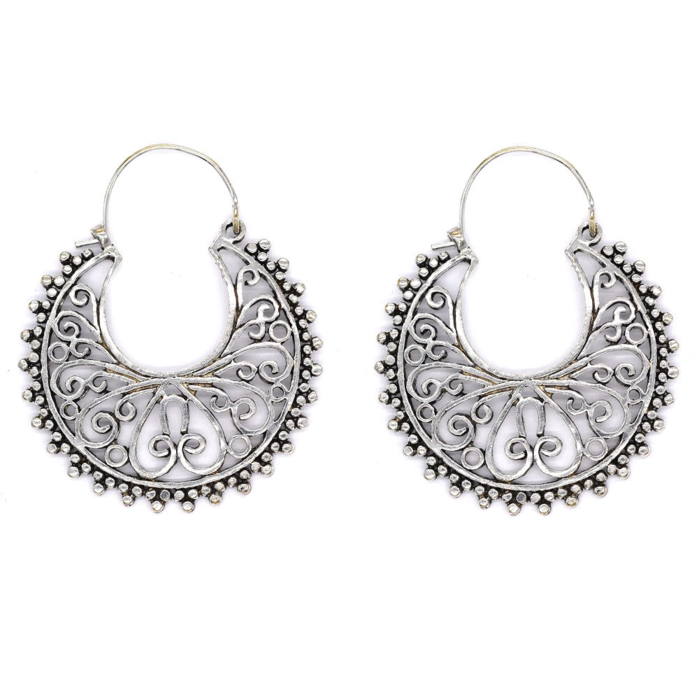 Brass rhodium swirl filigree statement earring - IFE269