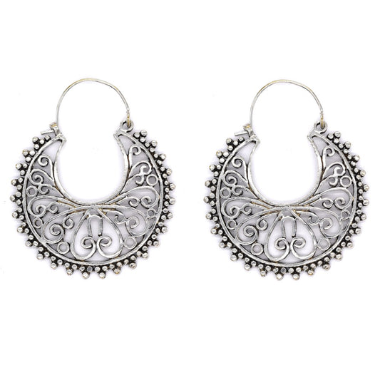 Brass rhodium swirl filigree statement earring - IFE269