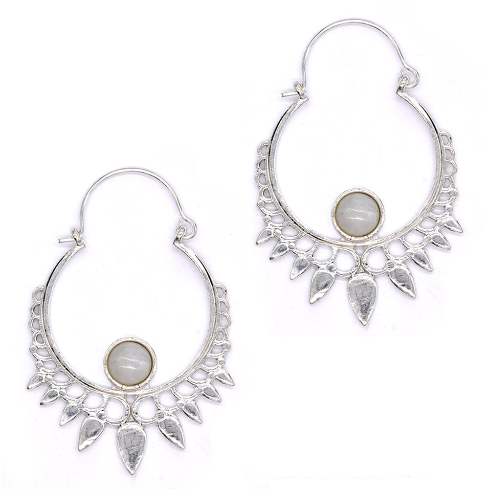 Brass moonstone statement pointy earrings - IFE273