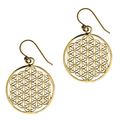 Brass round cutout mandala disc drop earring - IFE303