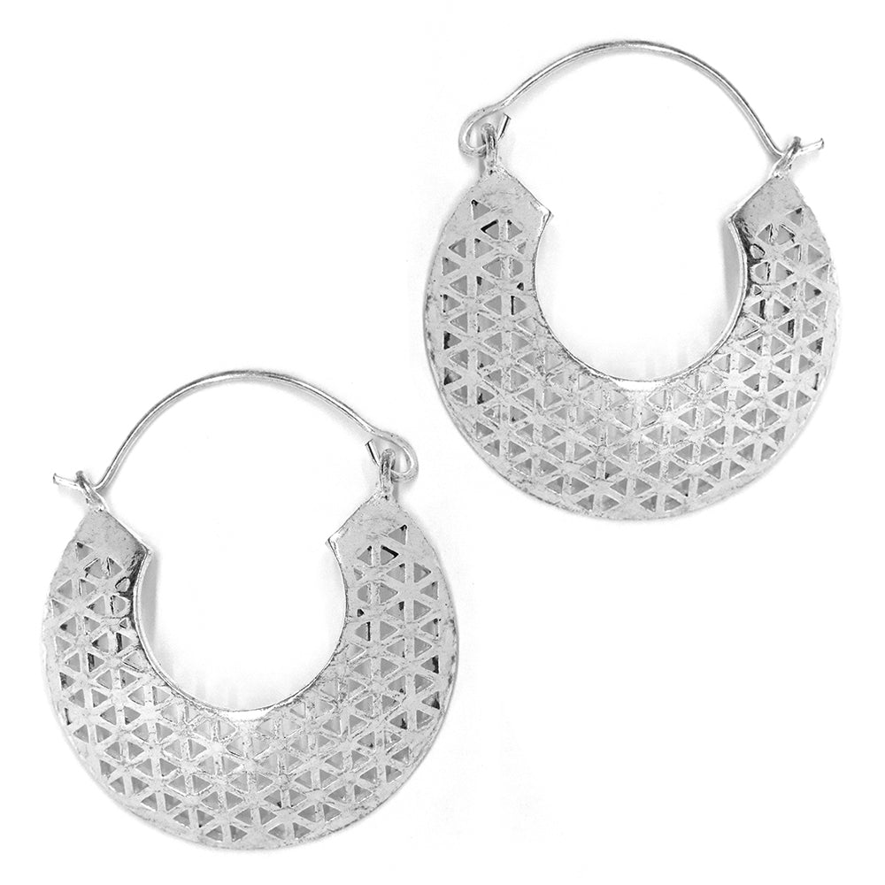 Brass silver plated lattice cutout statement earrings - IFE311