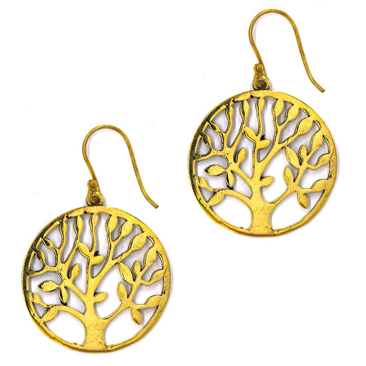 Brass tree of life circle earring - IFE314