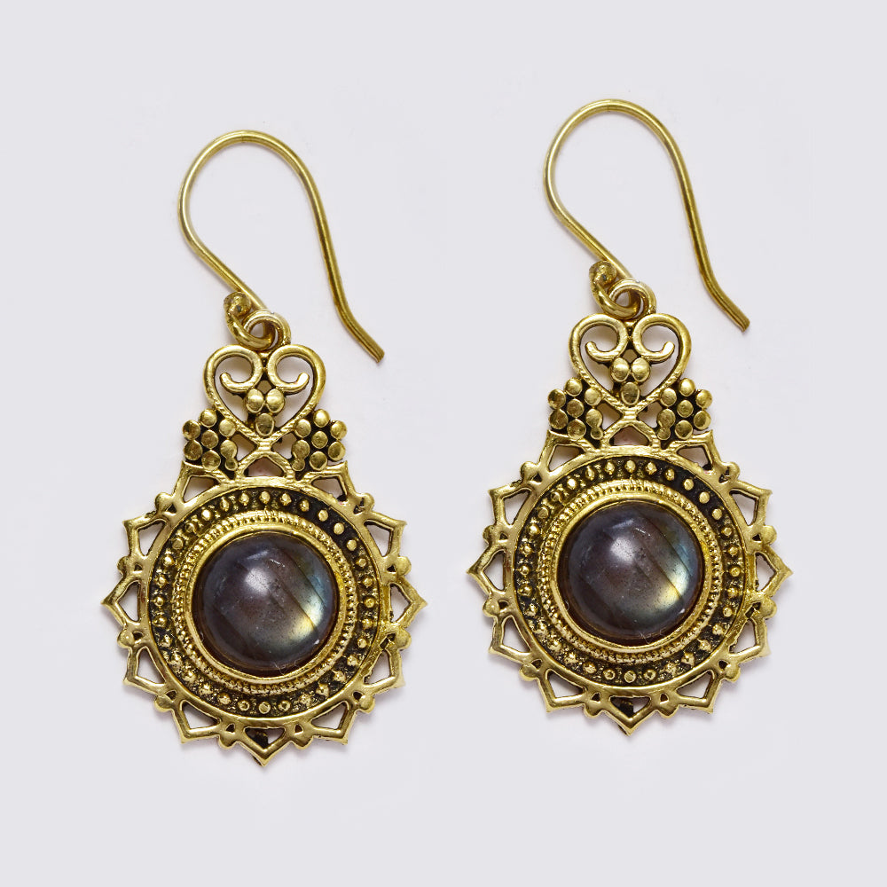 Brass gemstone drop filigree earrings - IFE553