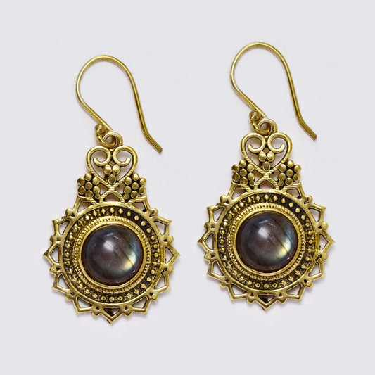 Brass gemstone drop filigree earrings - IFE553