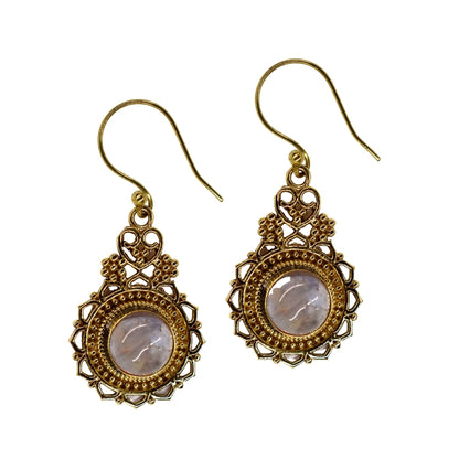 Brass gemstone drop filigree earrings - IFE553