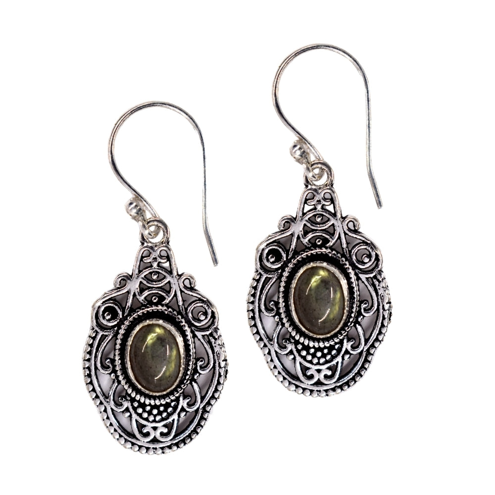 Brass gemstone delicate decorative oval drop earring - IFE556