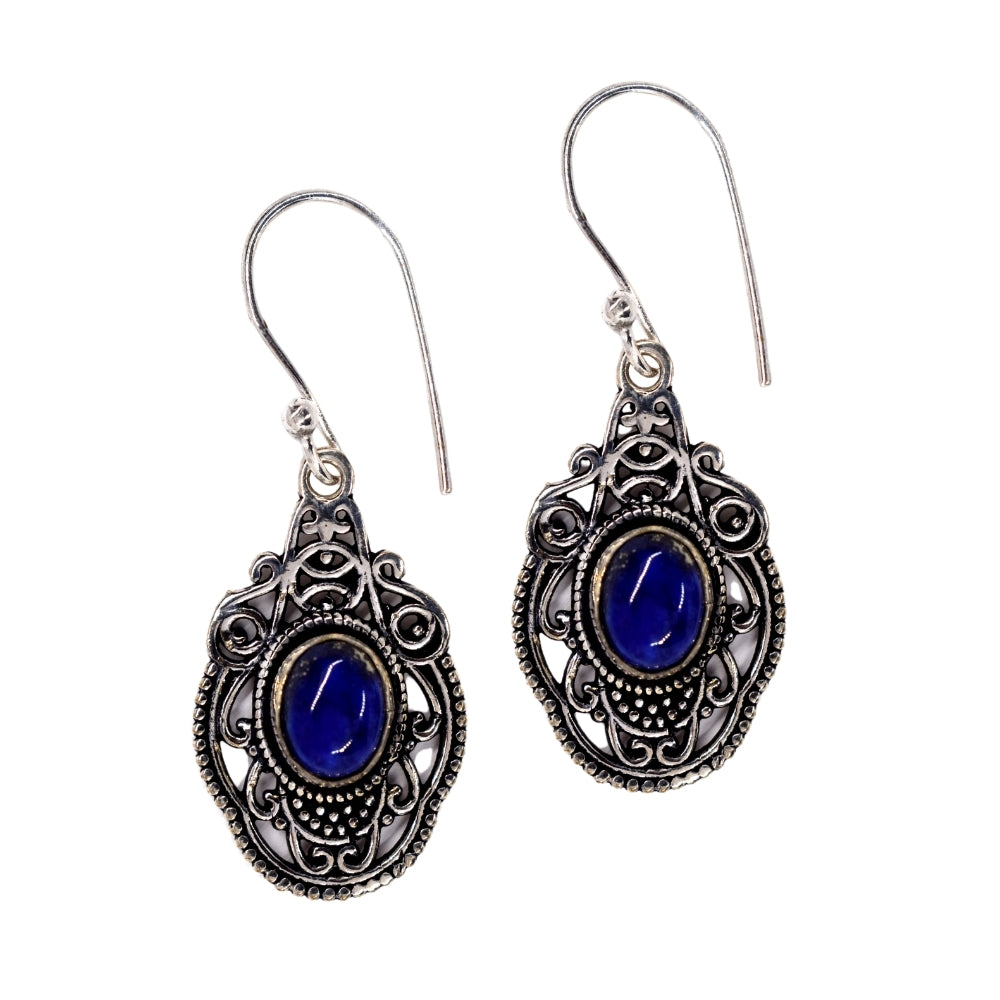 Brass gemstone delicate decorative oval drop earring - IFE556