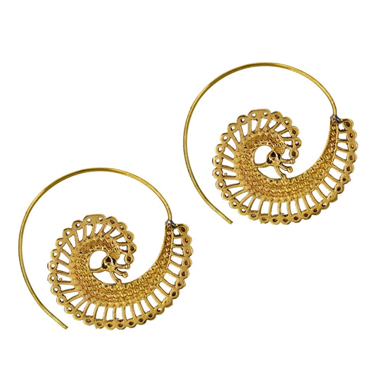 Brass gold coil filigree earrings - IFE559