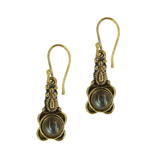 Brass gemstone flower decorative tip drop earrings - IFE565