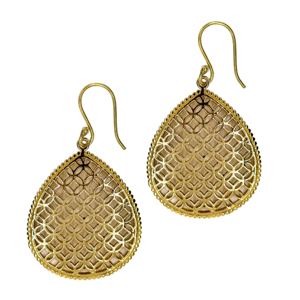 Brass statement teardrop lattice cutout earring - IFE567