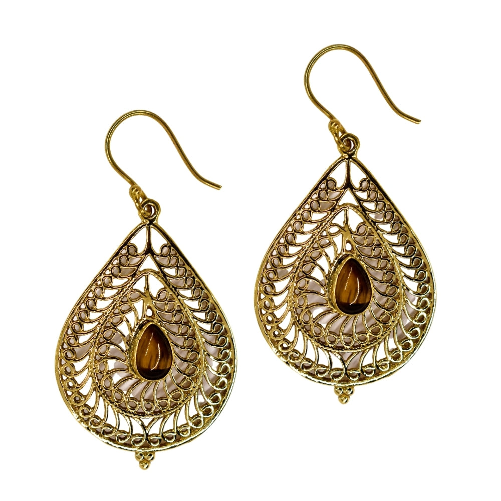 Brass teardrop swirl decorative statement earring - IFE578