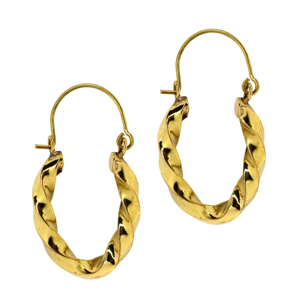 Brass hollow twisted oval hoop - IFE581