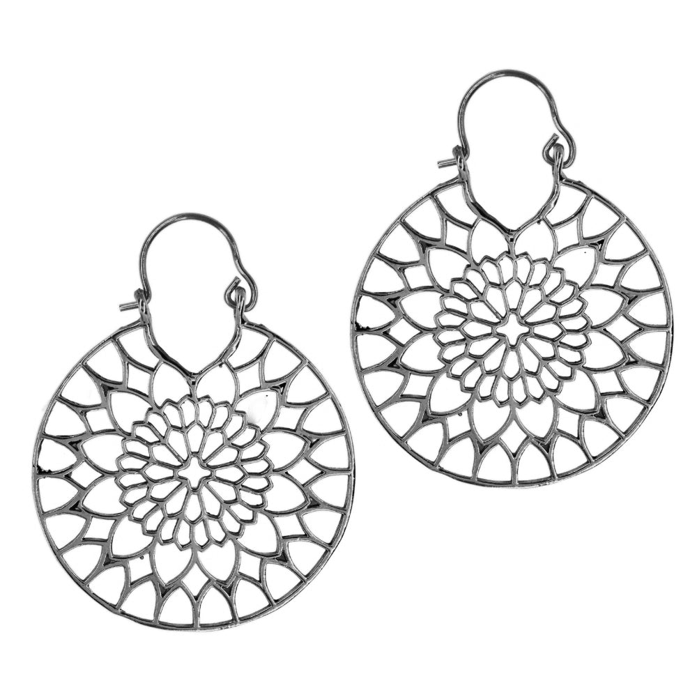 Brass round lattice mandala earring - IFE583