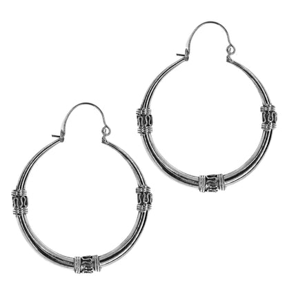 Brass S patterned spaced detail hoop earrings - IFE594