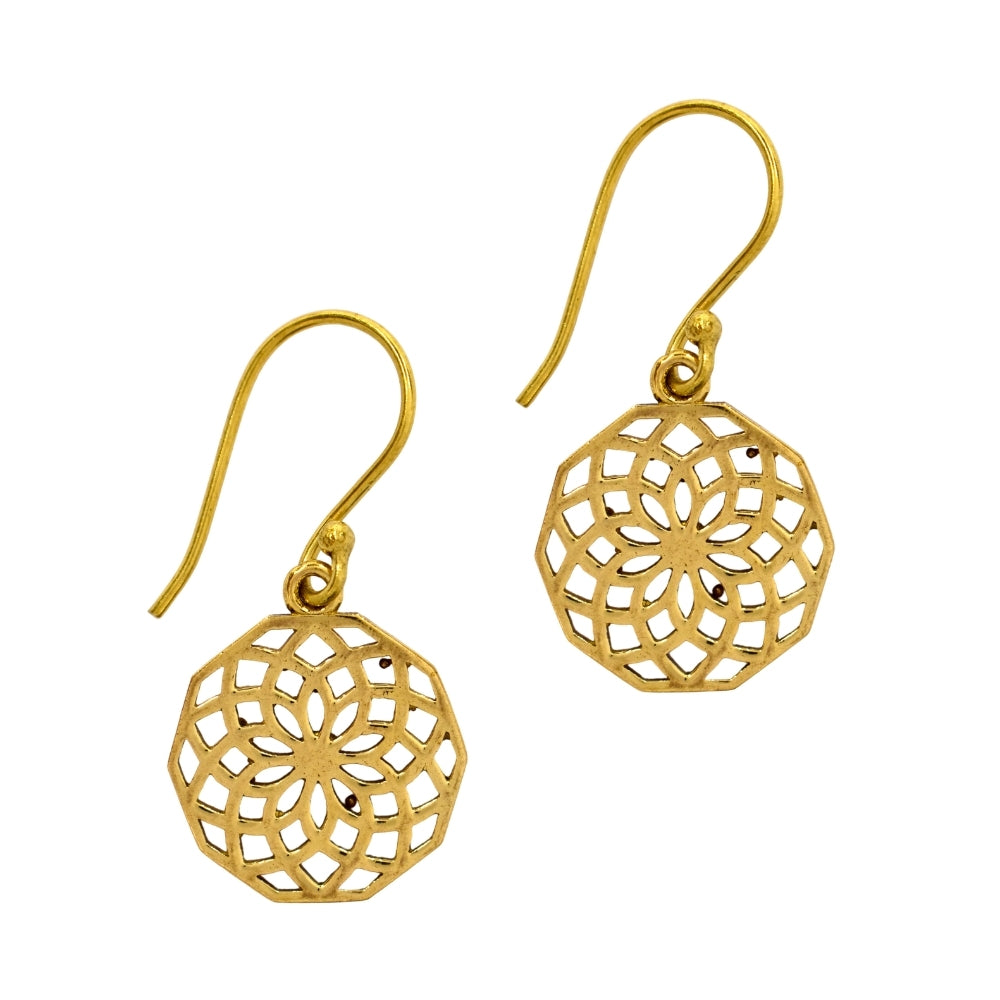 Brass cutout mandala flower drop earring - IFE600