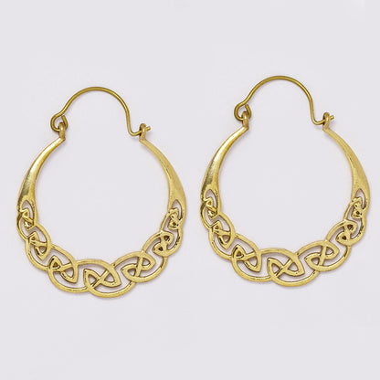 Brass flat Celtic knot basket design brass hoop earrings - IFE720