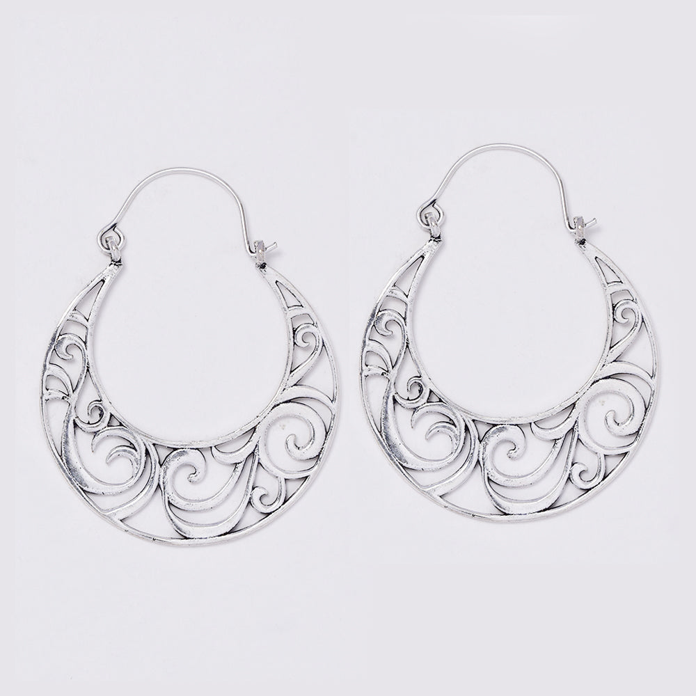 Brass  swirly flat basket design brass hoop earrings - IFE724