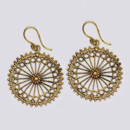 Brass large round big wheel inspired disc on hook drop brass earrings - IFE727