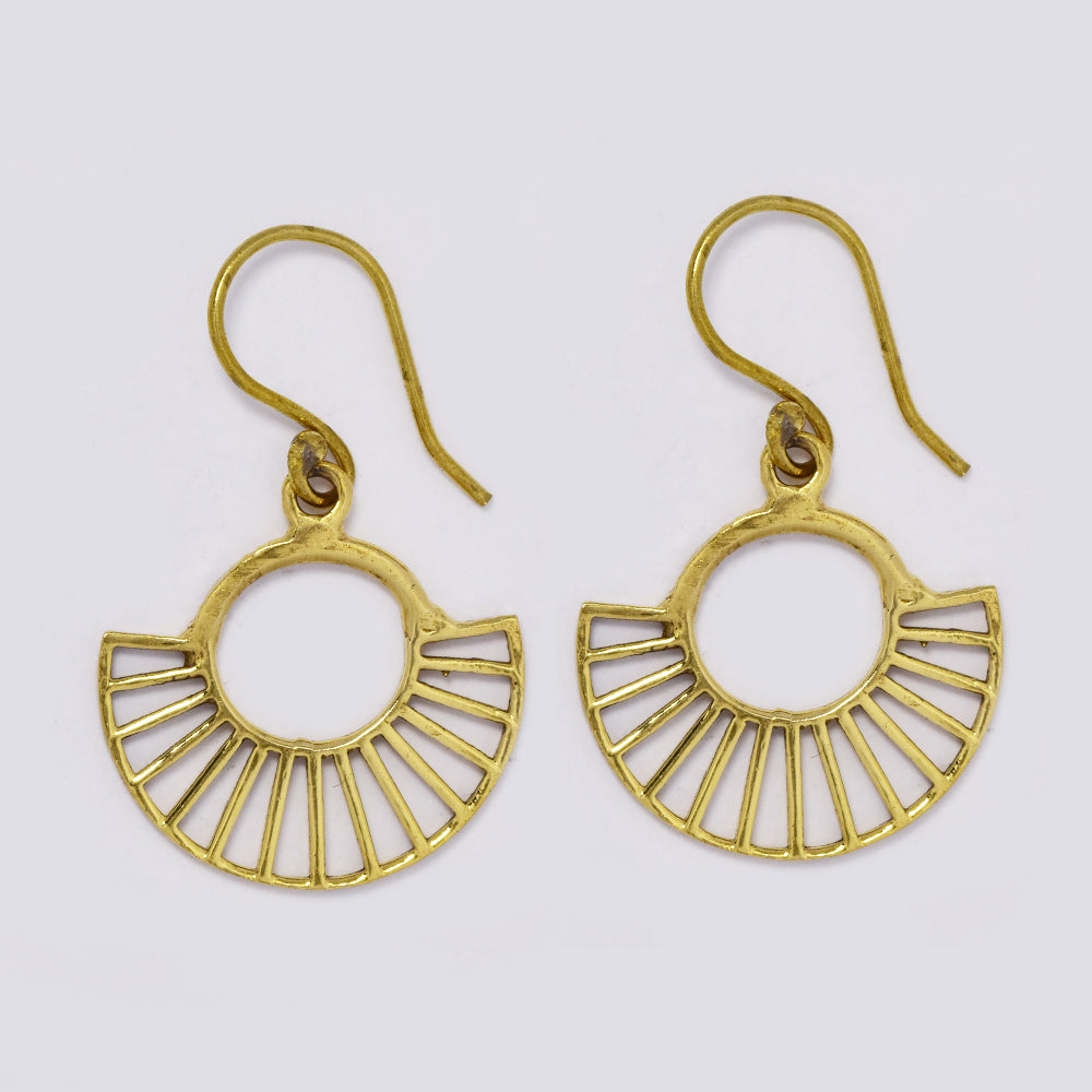 Brass cutout circle disc & fan design earring - IFE738