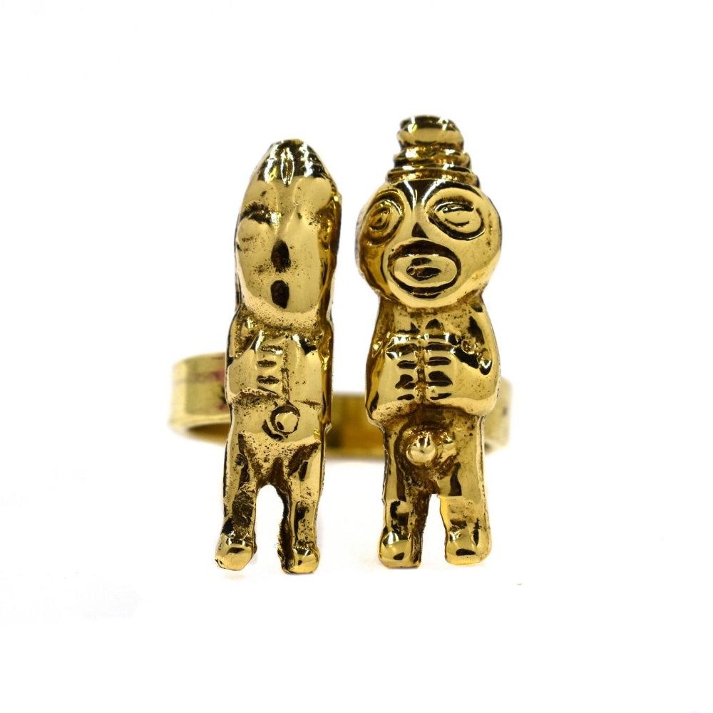 Brass ethnic figures brass free size ring
