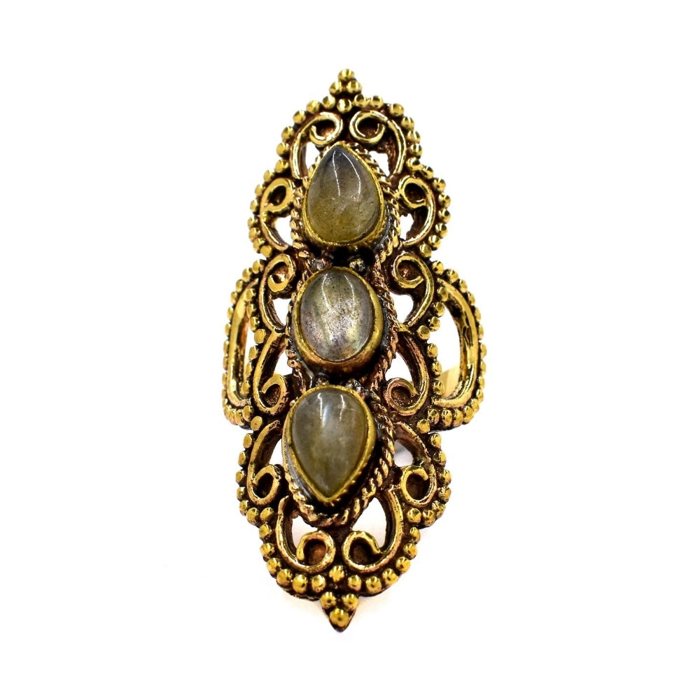 Brass Triple gemstone statement filigree ring - IFR505