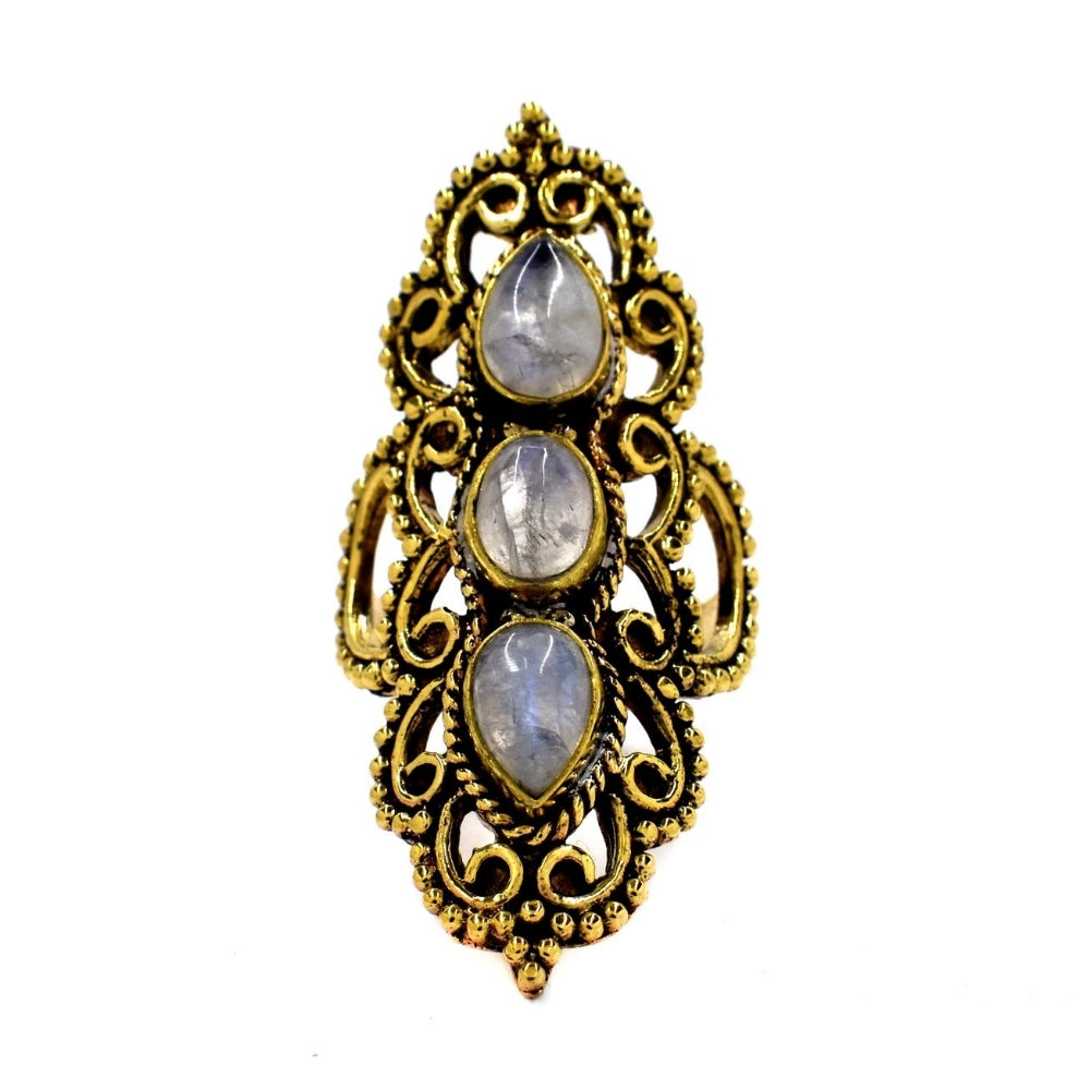 Brass Triple gemstone statement filigree ring - IFR505