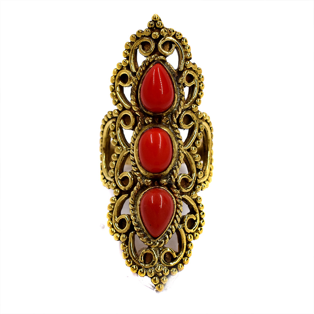 Brass Triple gemstone statement filigree ring - IFR505