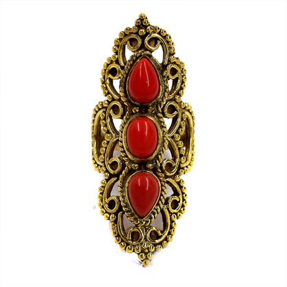 Brass Triple gemstone statement filigree ring - IFR505