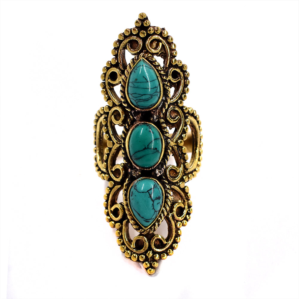 Brass Triple gemstone statement filigree ring - IFR505