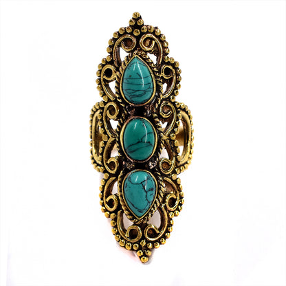 Brass Triple gemstone statement filigree ring - IFR505