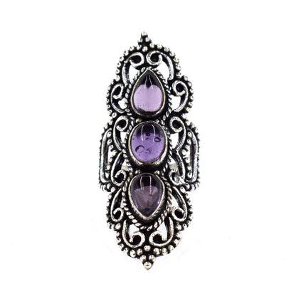 Brass Triple gemstone statement filigree ring - IFR505