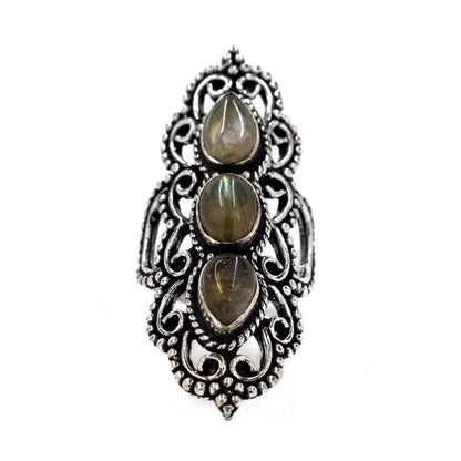 Brass Triple gemstone statement filigree ring - IFR505