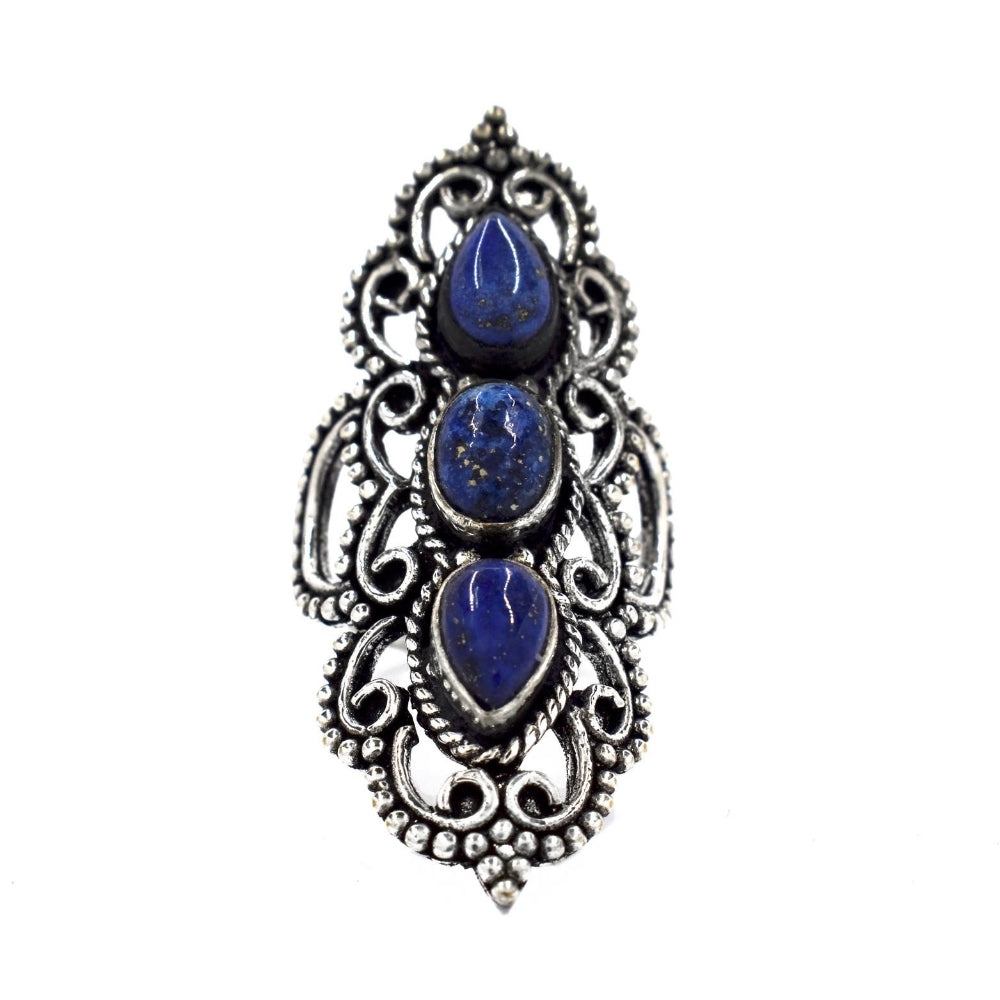 Brass Triple gemstone statement filigree ring - IFR505