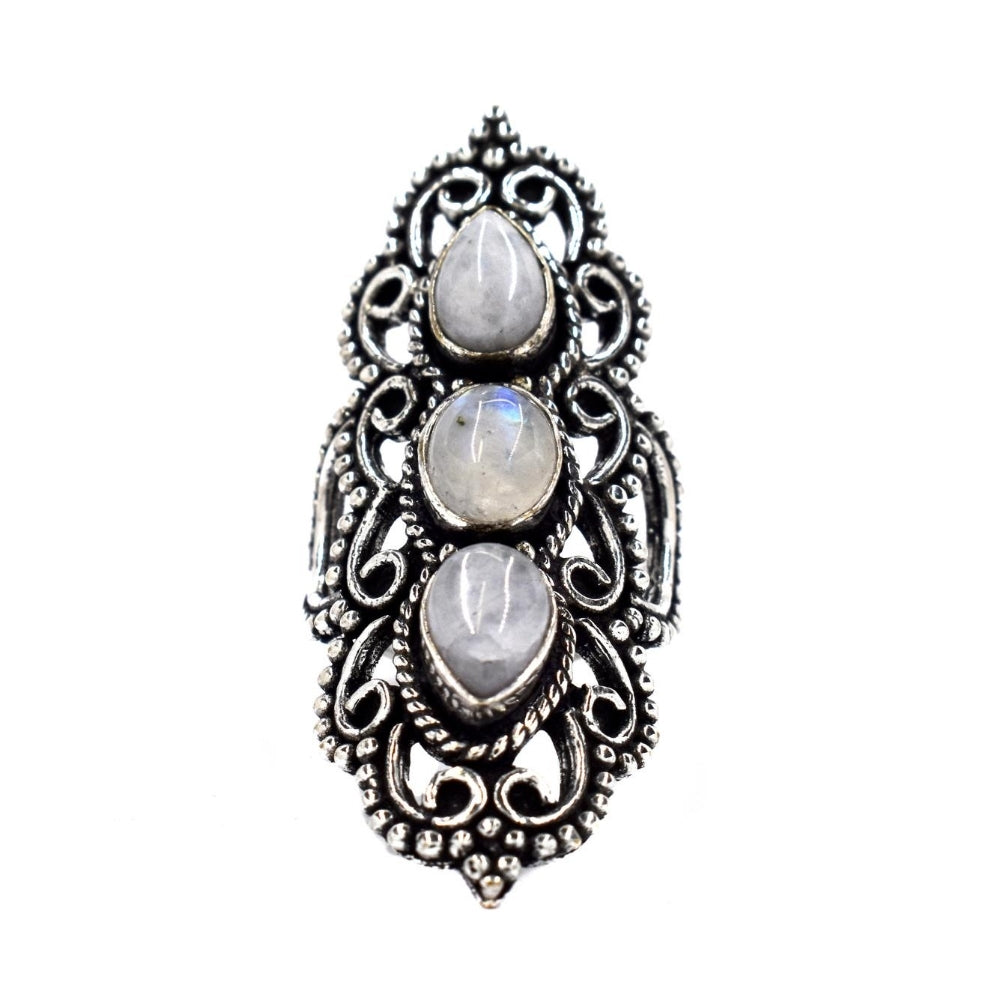 Brass Triple gemstone statement filigree ring - IFR505