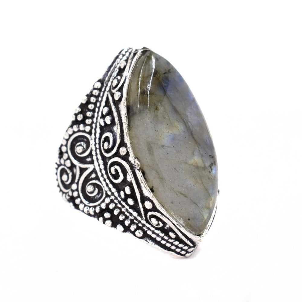 Brass Gemstone chunky filigree shield shape ring - IFR507