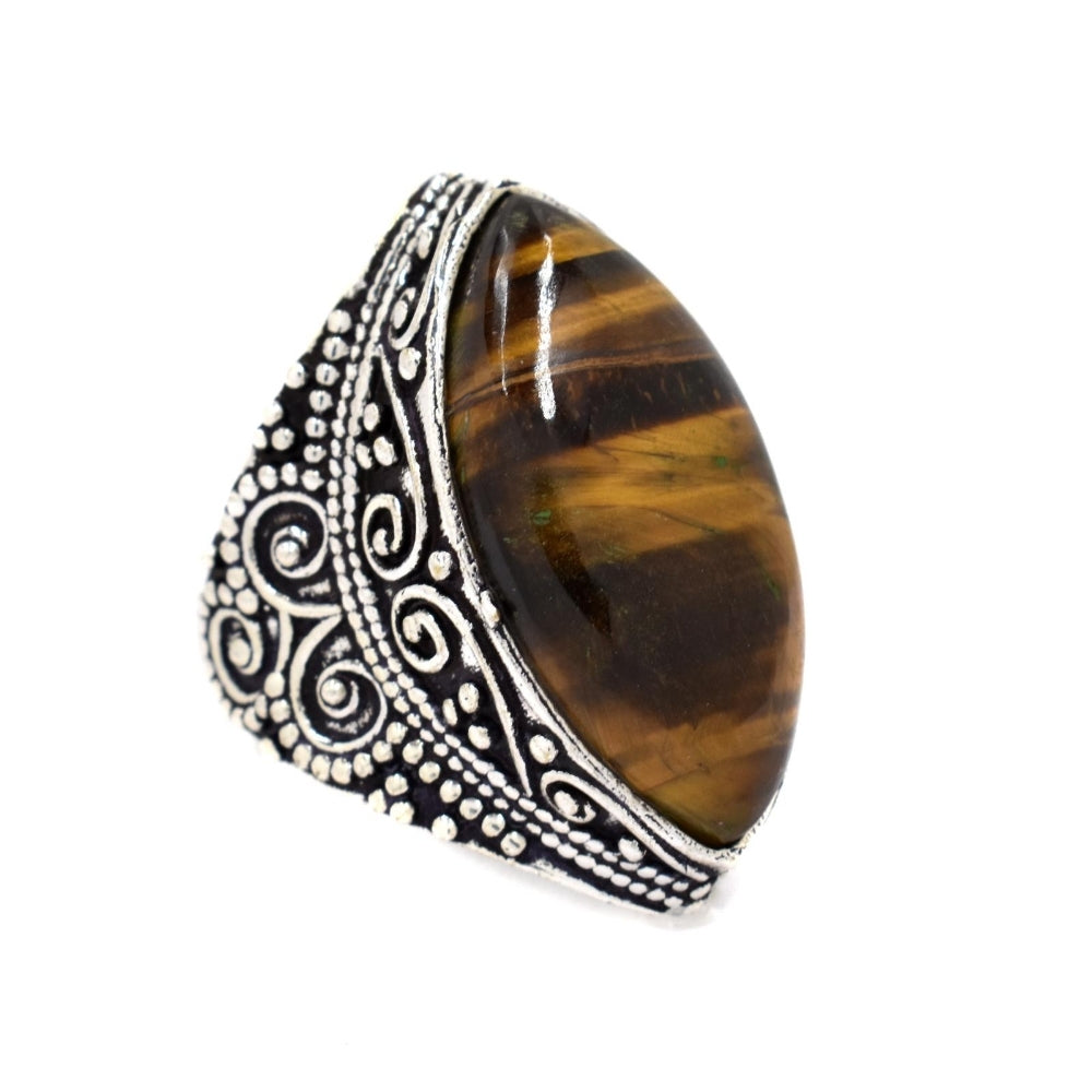 Brass Gemstone chunky filigree shield shape ring - IFR507