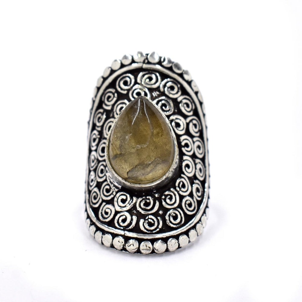 Brass Gemstone swirl filigree free size ring - IFR510